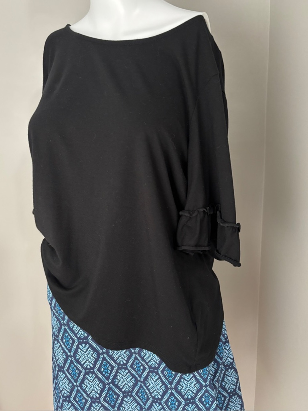 Talbots Black Womens Boatneck Top with Ruffled Sleeve Detail
